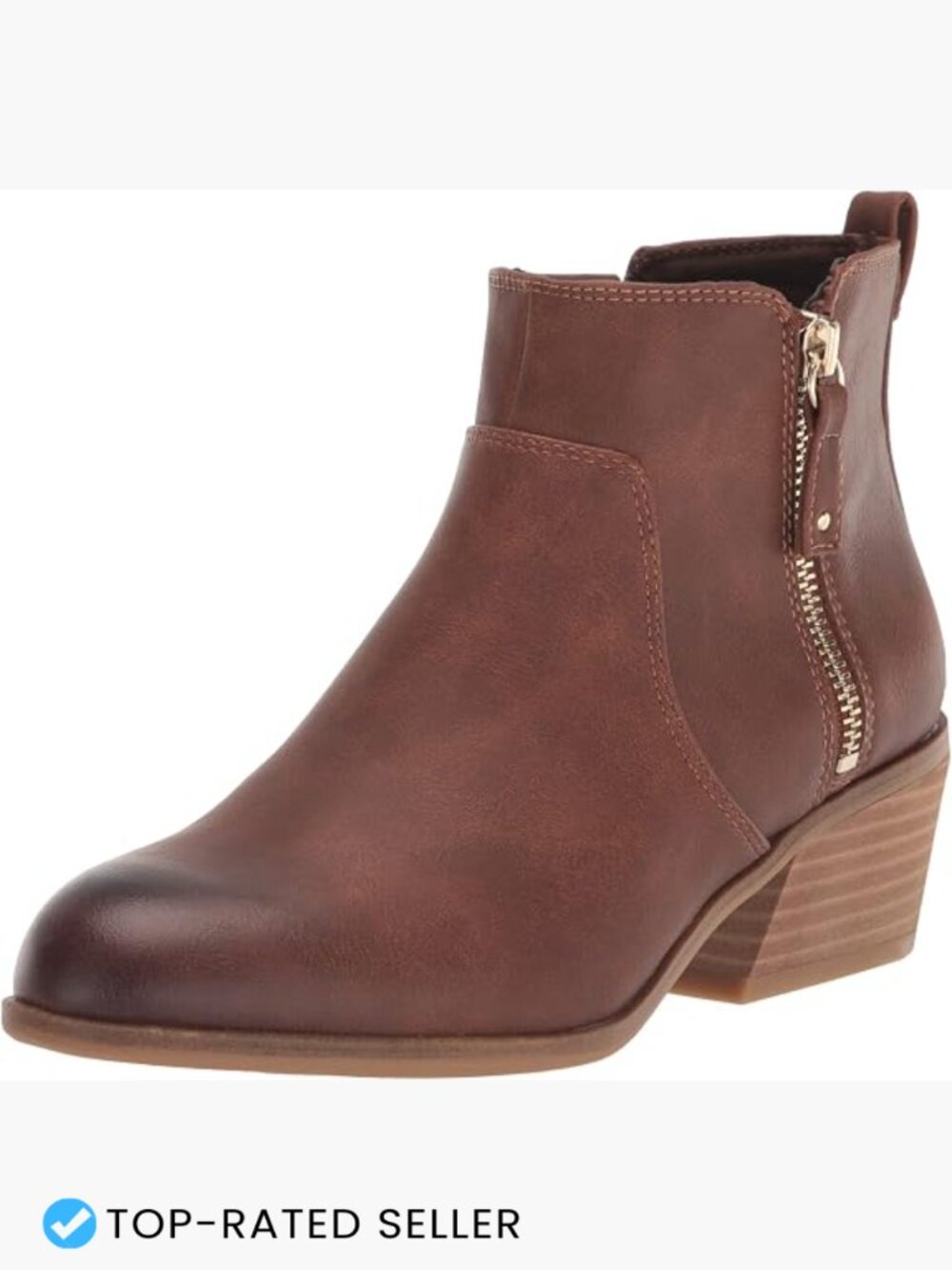Faux Leather Ankle Bootie with Side Zipper Block Heel Work Boots Fall